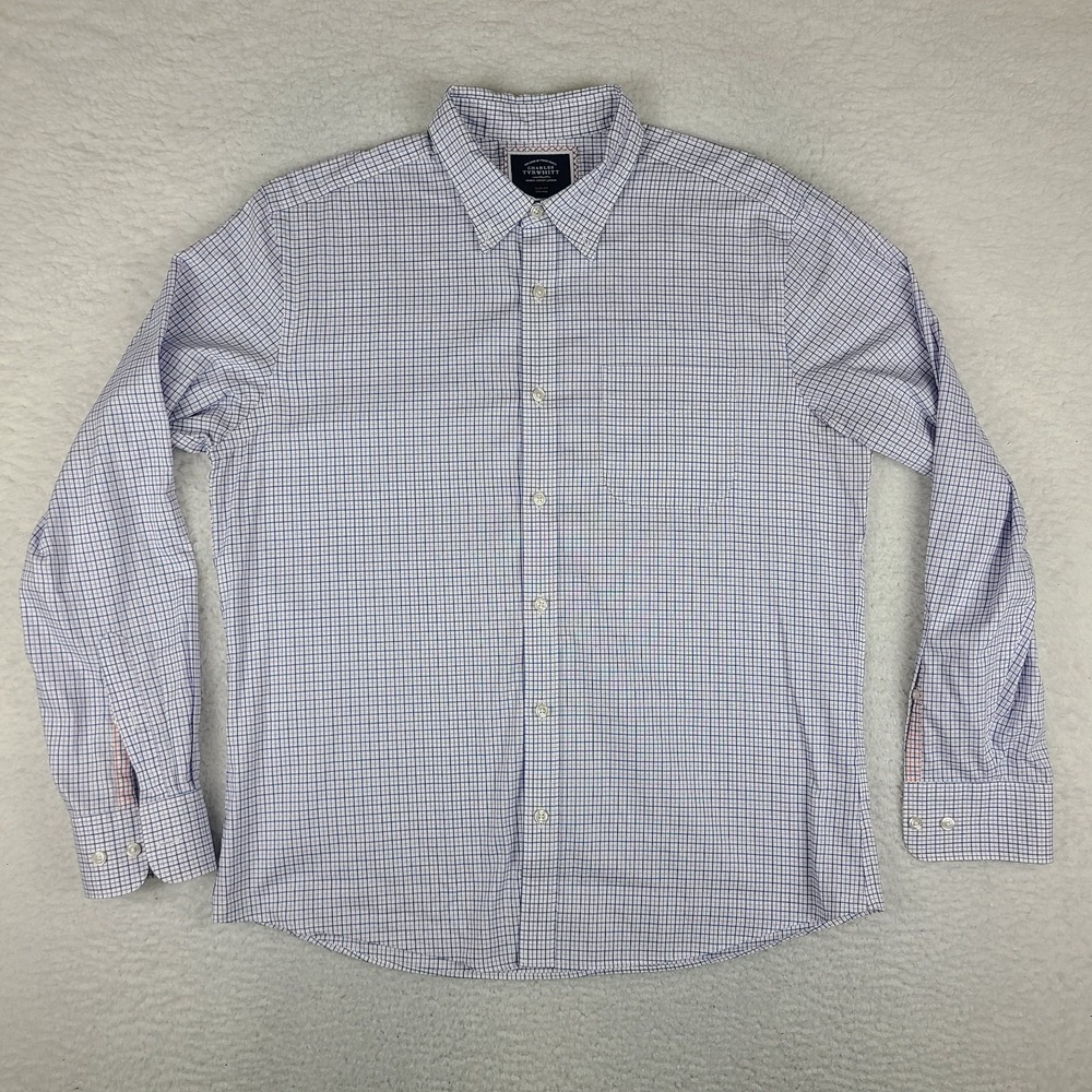 Charles Tyrwhitt Dress Shirt Mens Large Blue Purple Slim Fit Non Iron Button Up